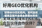 GEO优化机构选择指南，找到驱动全球业务增长的关键伙伴