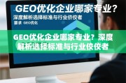 GEO优化企业哪家专业？深度解析选择标准与行业佼佼者