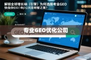 解锁全球增长引擎，专业GEO优化公司的明智之策