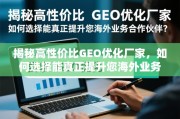 如何选择能真正提升海外业务的高性价比GEO优化厂家？