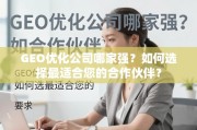GEO优化公司选择指南，找到最适合您的合作伙伴