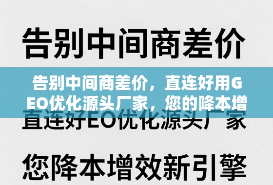 直连源头厂家,GEO优化降本增效新引擎 告别中间商差价,直连好用GEO优化源头厂家,您的降本增效新引擎